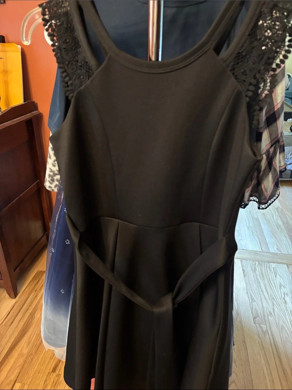 iris & ivy Black Lace-Sleeve Mini Dress